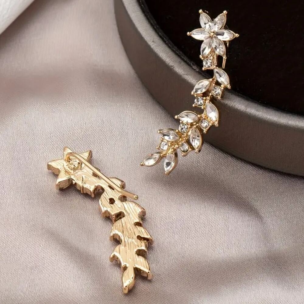 Gold Rhinestone Fishhook Earrings - Picture 4 of 4